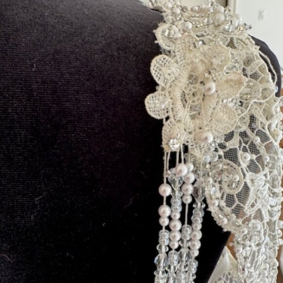 Couture Lace & Crystal Embellished Wedding Dress Women's Sz. 12 - Picture 8 of 16